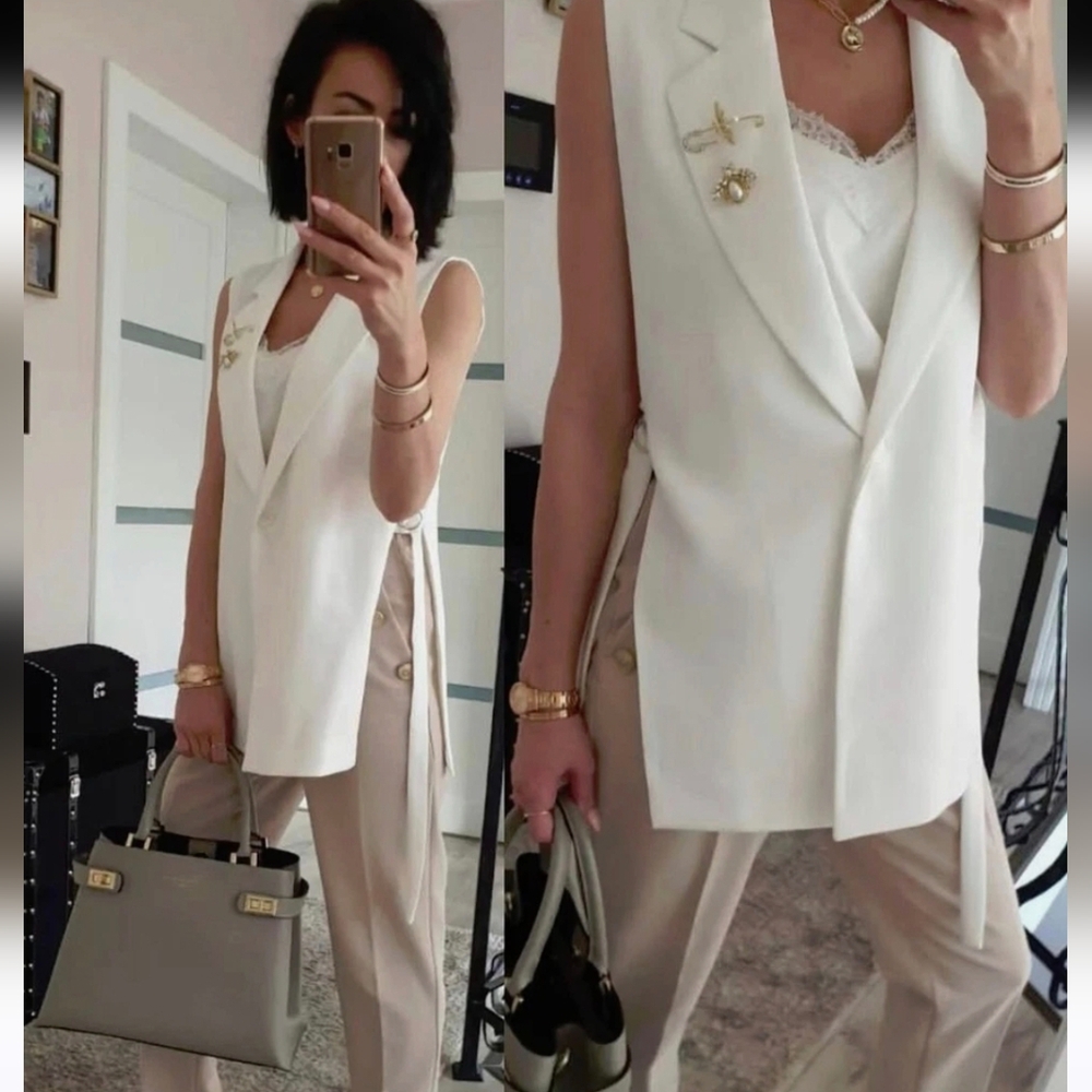 ZARA Waistcoat Vest Blazer With Vent Size S - Picture 6 of 16